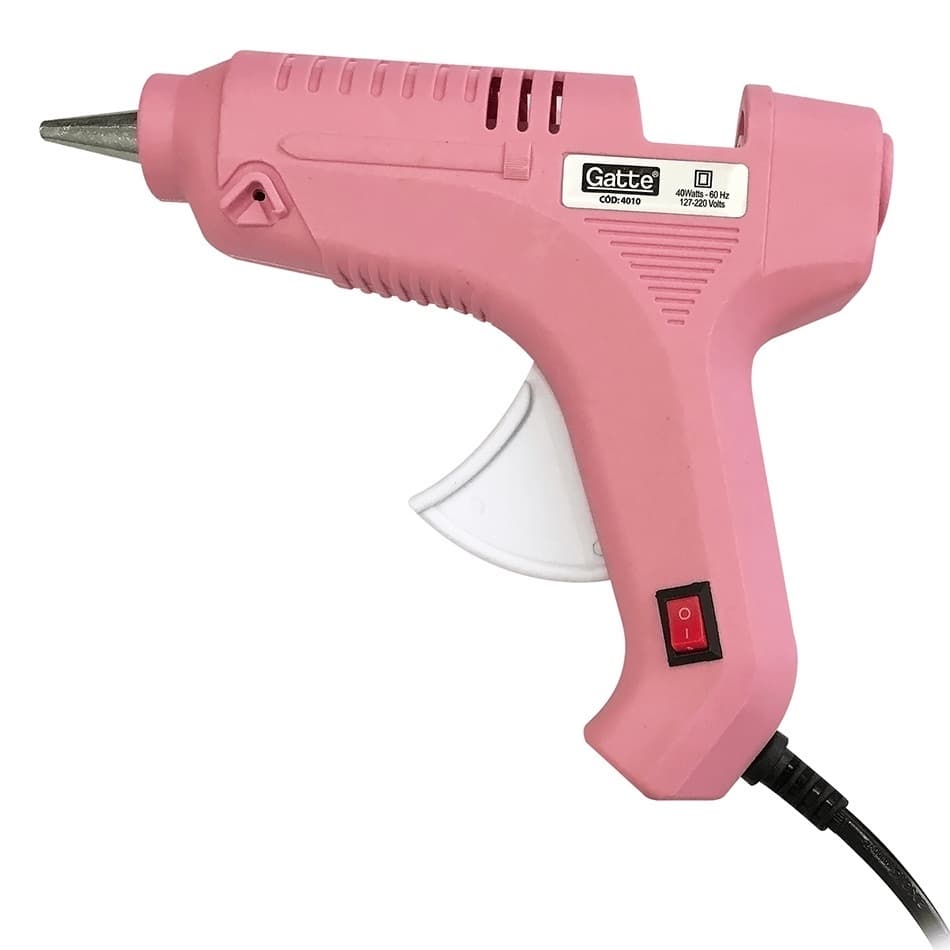 Pistola 40W p/Cola Quente Grande GATTE  Rosa c/Botão ON/OFF Bivolt