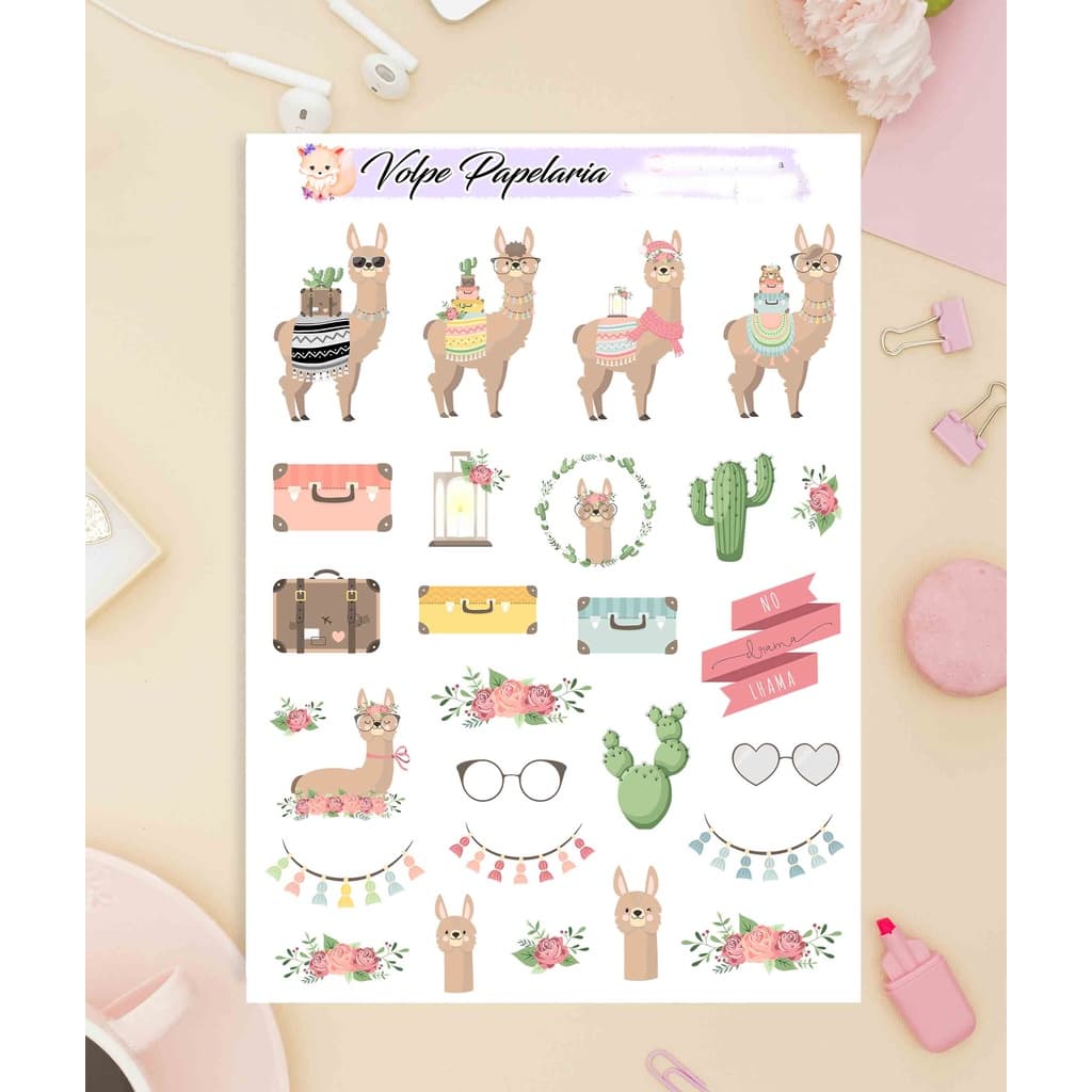 Cartela de adesivos Lhama / planner - bullet journal - agenda