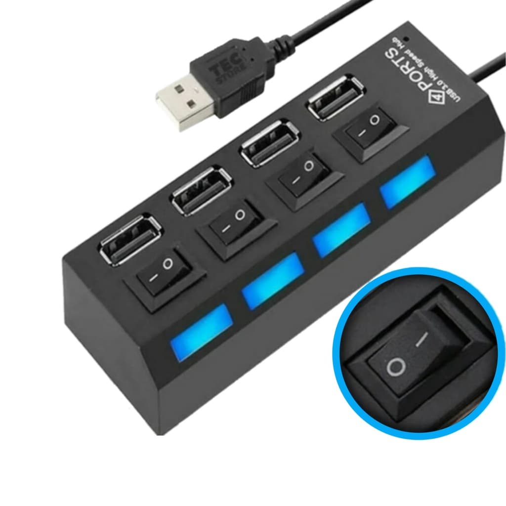 Hub USB 2.0 4 Portas com Interruptor