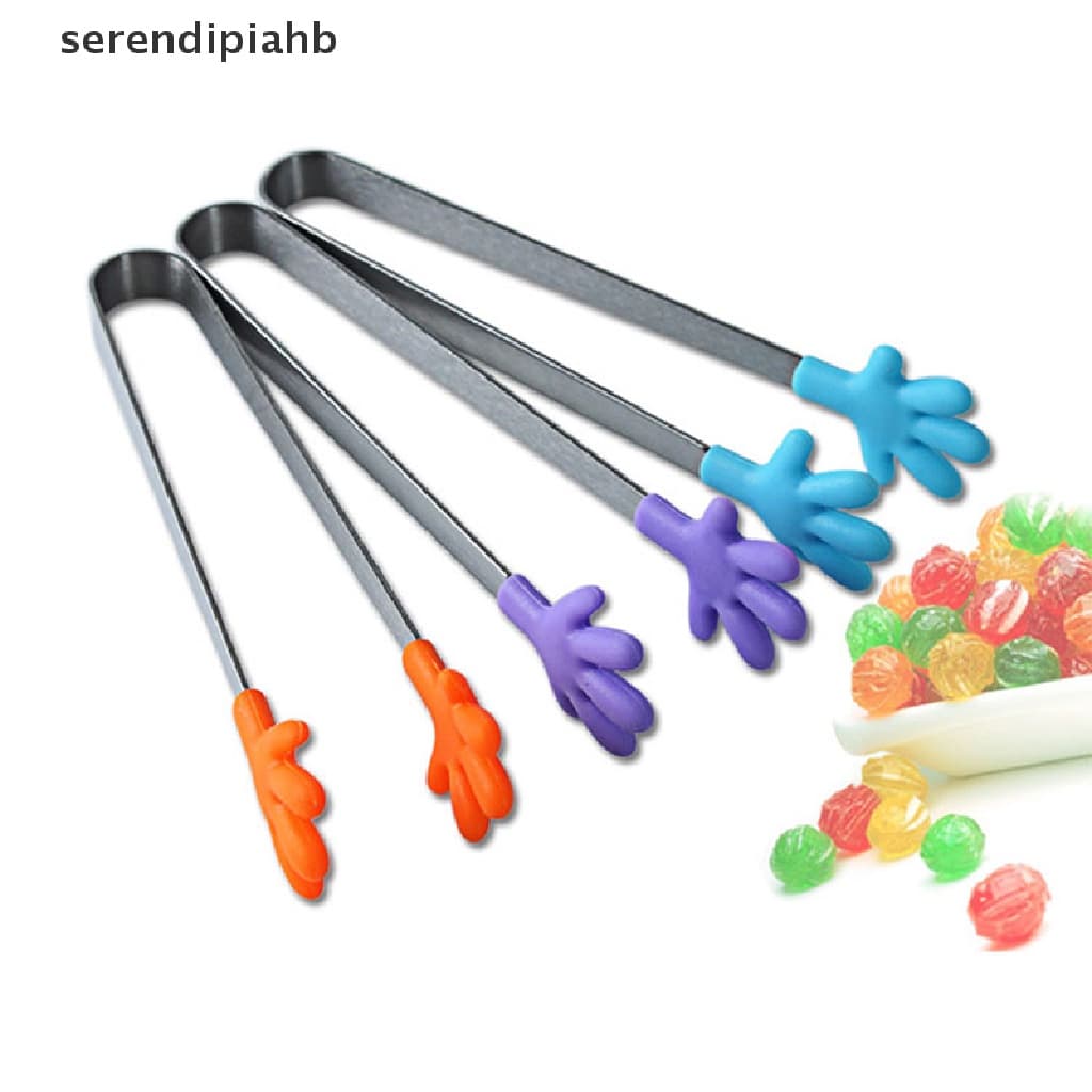 [serendipiahb] Silicone Aço Inoxidável Cozinha Cozinhar Gelo Pinça Para Alimentos Churrasqueira Salada Mão Clip ♨ Quente