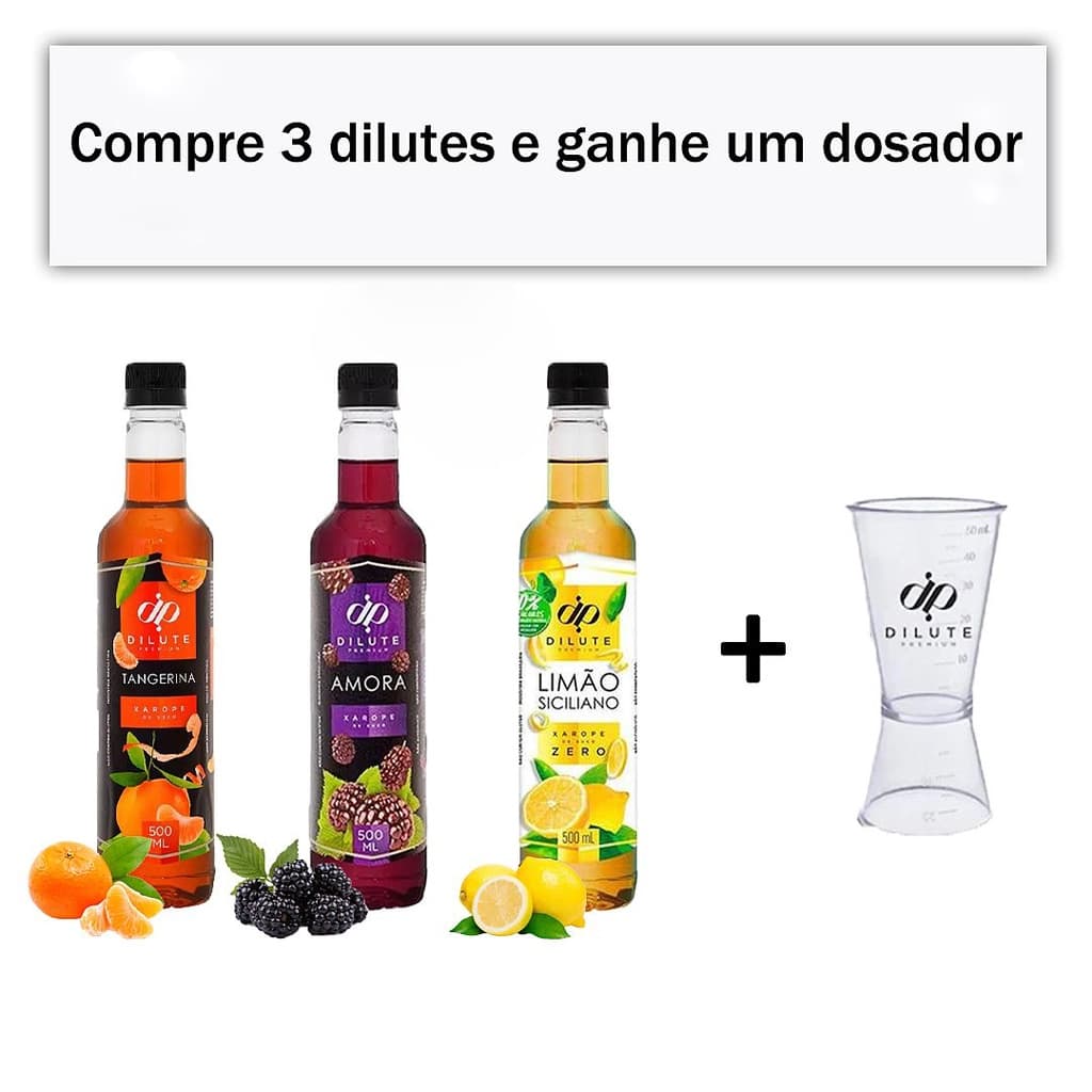 Kit Xarope Dilute Tangerina+Amora+Limão Zero Açucar+ Dosador