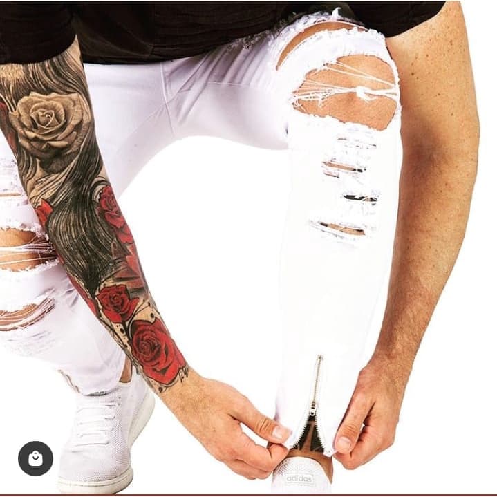 Calça Jeans Rasgada Branca Masculina Super Skinny Com Zíper Pronta Entrega