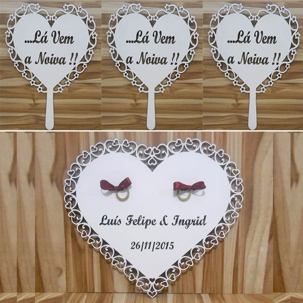 Kit 3 Placas Casamento Mdf + 1porta Alianças