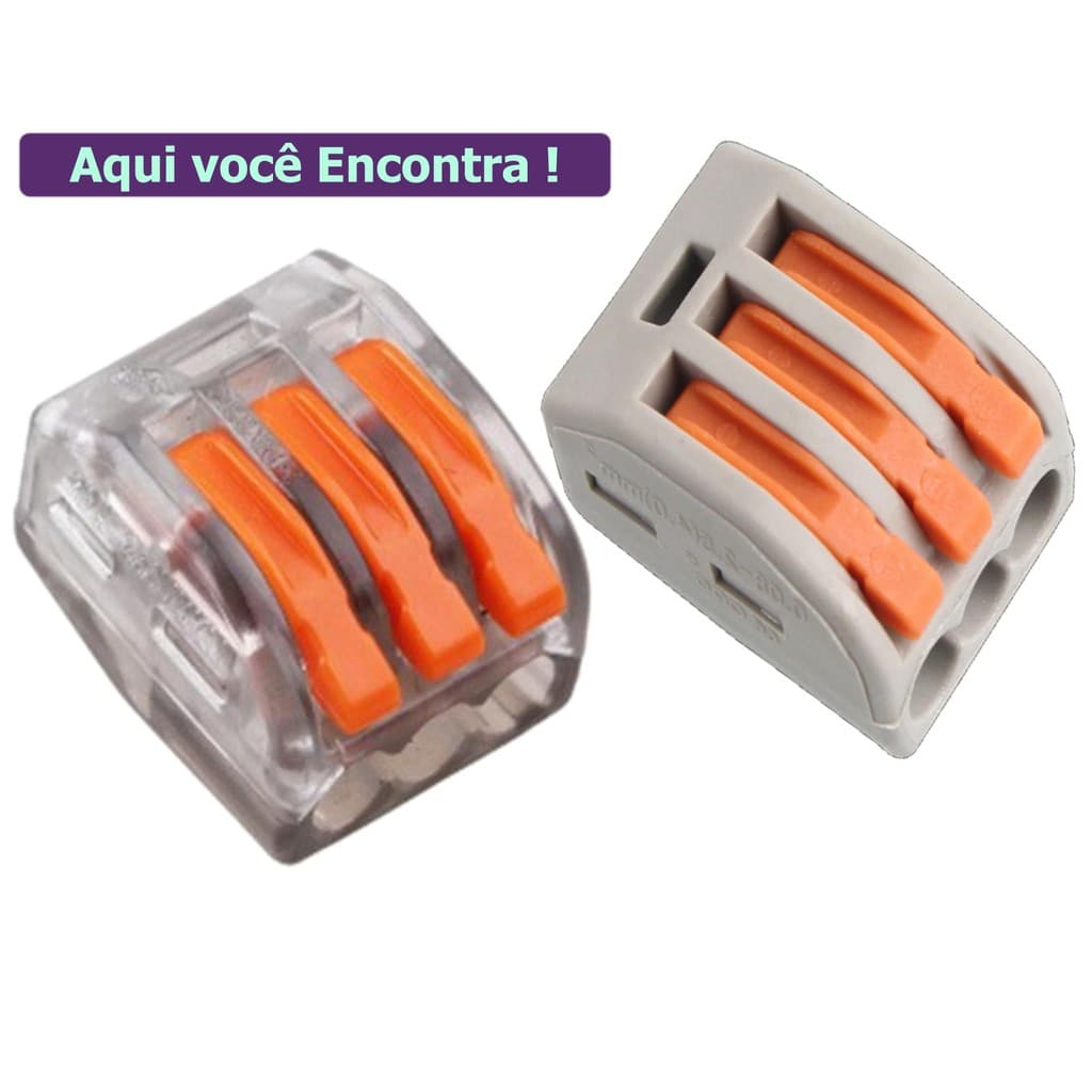 Conector Emenda Derivacao Sem Solda 3 Fios 413 PCT213 PCT-213 Com Lavanca Fiacao Terminal Tipo Wago 0.08 X 4.0MM 3 Vias