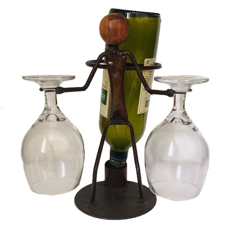 Suporte Para Garrafas Taças em Ferro Boneco Para Casa Decoração Adega Mesa Bar
