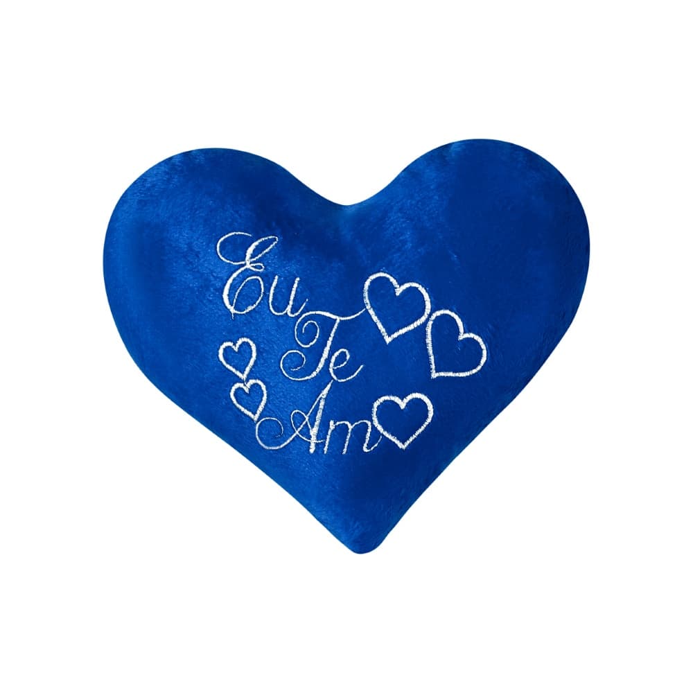 Almofada bordada coração de pelúcia eu te amo azul 1pç
