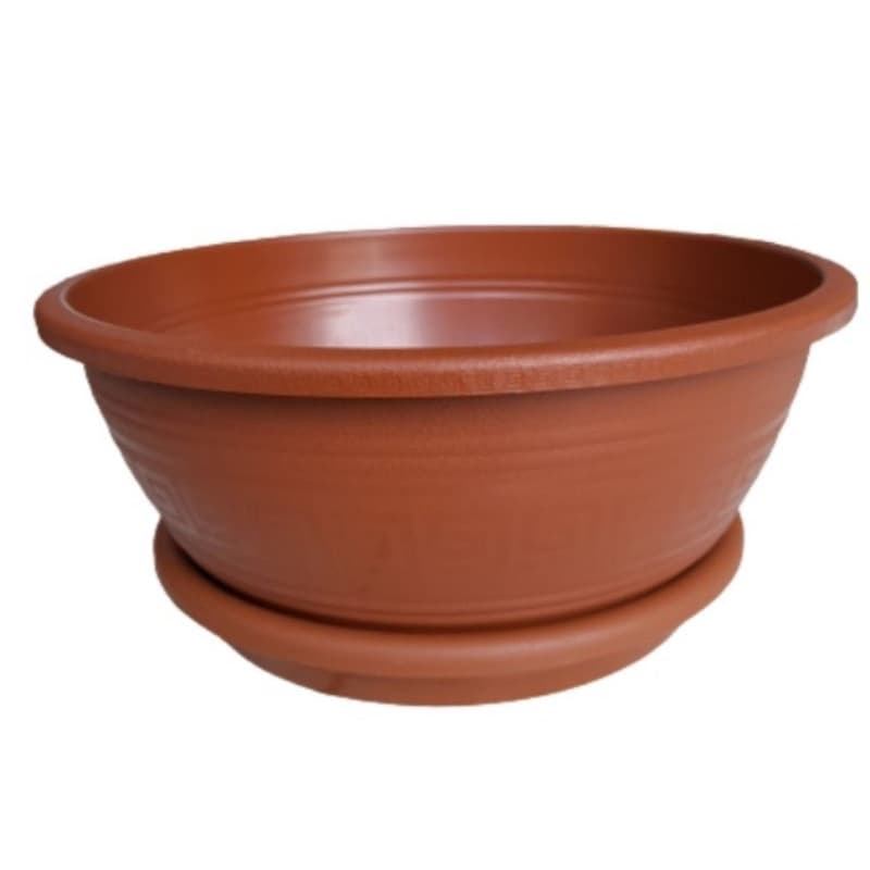 2 Vasos floreira/jardineira cuia redondo com pratos, terra cota, 31cm p/ flores, horta ou jardim