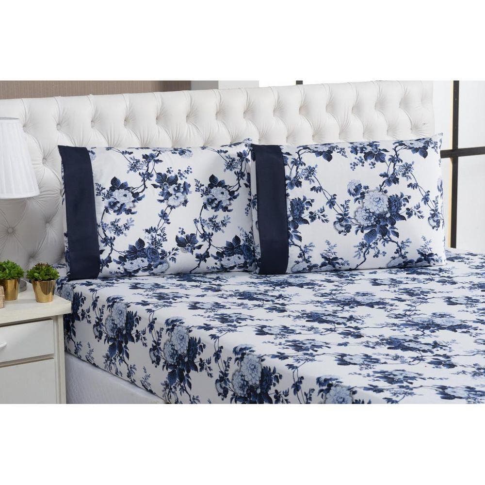 Kit Jogo de Lençol Queen 3 Peças com Elástico 1,98 m x 1,58 m x 0,3 m Altura Estampas Sortidas