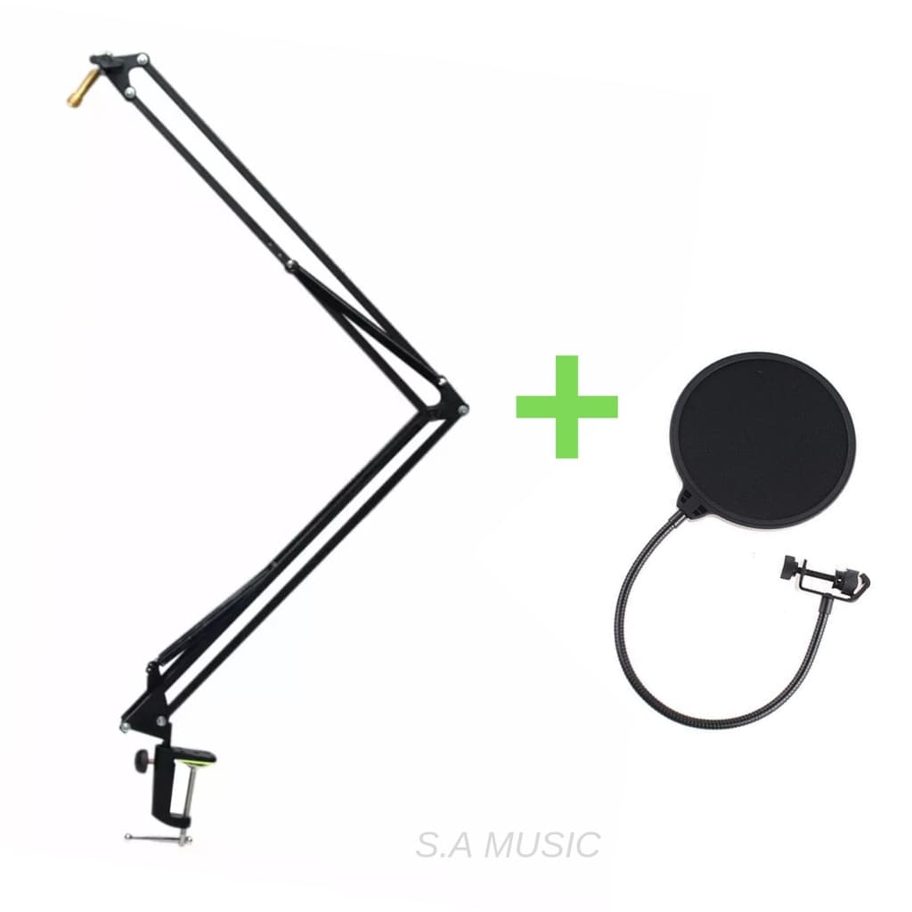 Pedestal Suporte Articulado de Mesa P/ Microfone +Pop Filter