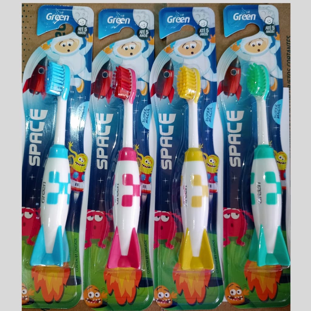 Escova de dente infantil space green escova dental para criança e bebê