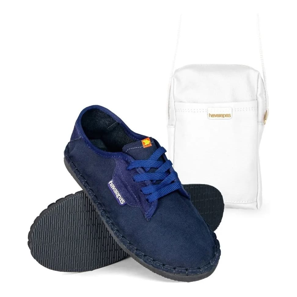 Kit Alpargata Azul Tênis Havaianas Sapatilha +  Bolsa Shoulder Bag, Lançamento, Tradicional, conforto, unisex, masculino e feminino