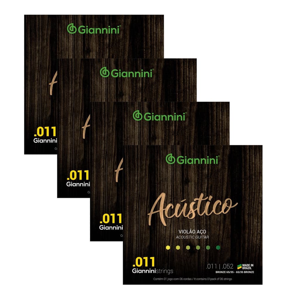 Kit Com 4 Jogos De Cordas Giannini Violao Aco Acustico 011