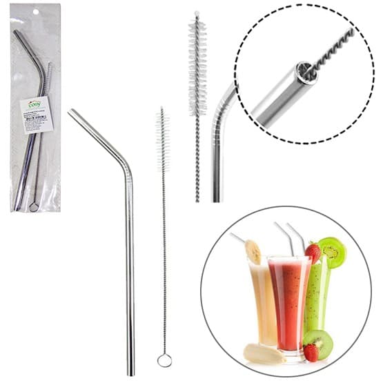 CANUDO DE INOX CURVADO REUTILIZAVEL + ESCOVA HIGIENICA