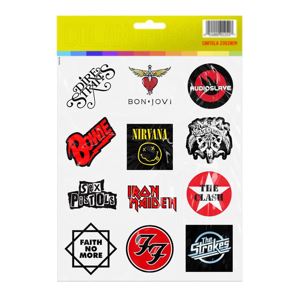 Super Cartela De Adesivos Bandas de Rock R3