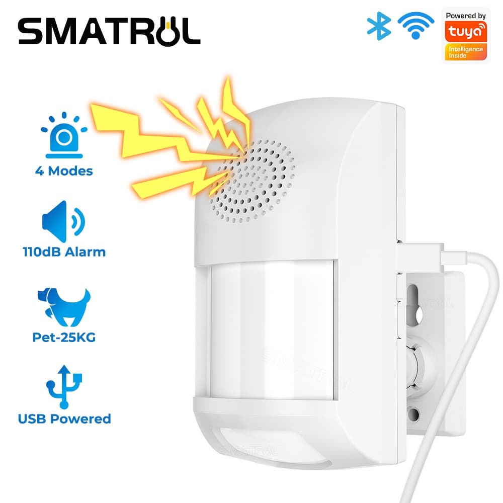 SMATRUL Tuya Smart WiFi PIR Sensor De Movimento Usb Home Burglar Detector De Sistema De Alarme Imunológico APP Controle Remoto Temporizador Desarme Do Braço
