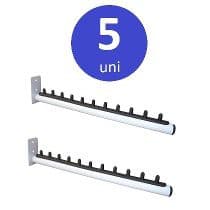 Kit 5 Araras Cabideiro Rt De Parede Branco Inclinado 40cm Para 50 Cabides com Parafusos e Buchas