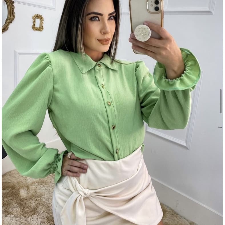 Camisa Feminina Social Botão Estico Blogueira Tendências Super Moda Envio ! !