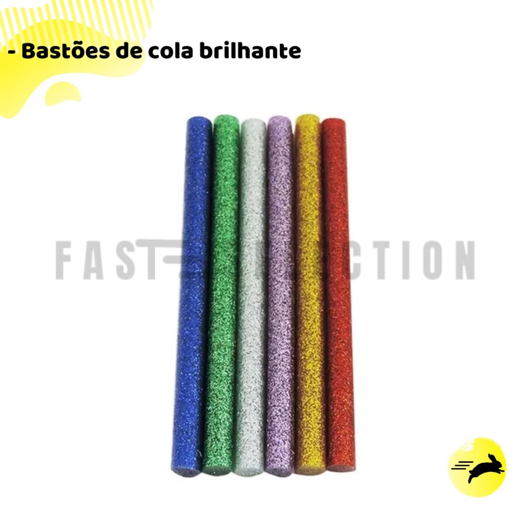 Bastões de cola quente coloridos com glitter - 12 unidades/6 cores