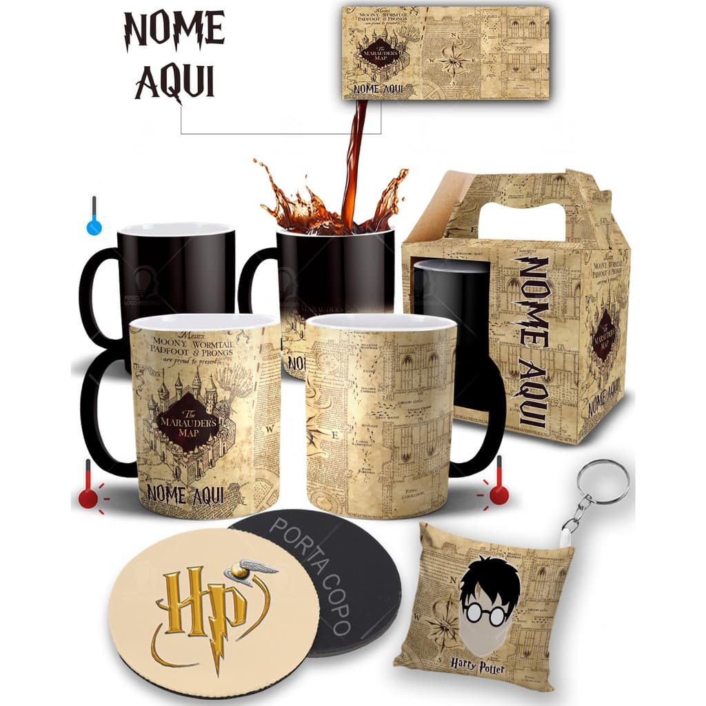 Caneca Mágica + Kit Personalizado Harry Potter com Nome