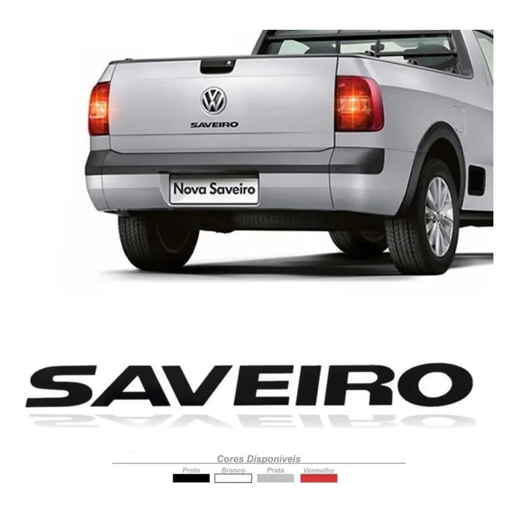 Adesivo Emblema Tampa Caçamba Traseiro Vw Saveiro 2013 a 2021 - Preto Prata Vermelho Branco