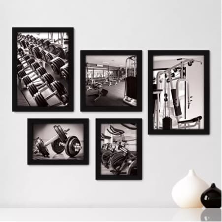 Quadros decorativos 5 peças mosaicos para sua sala ou quarto Academia - Fitness - Ginástica - Musculação Star = 313