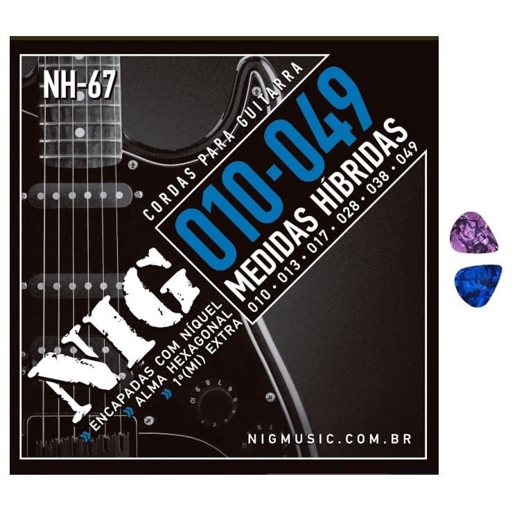 Encordoamento Para Guitarra NIG .010 Híbridas NH67 Cordas + 2 Palhetas