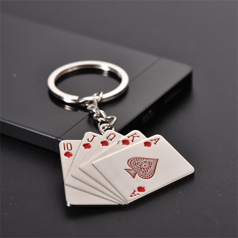Chaveiros De Moda Para Homens Bolsa De Carro Chaveiro De Jóias De Aço Inoxidável Descarga Reto Texas Hold'em Pôquer Cartas Presente