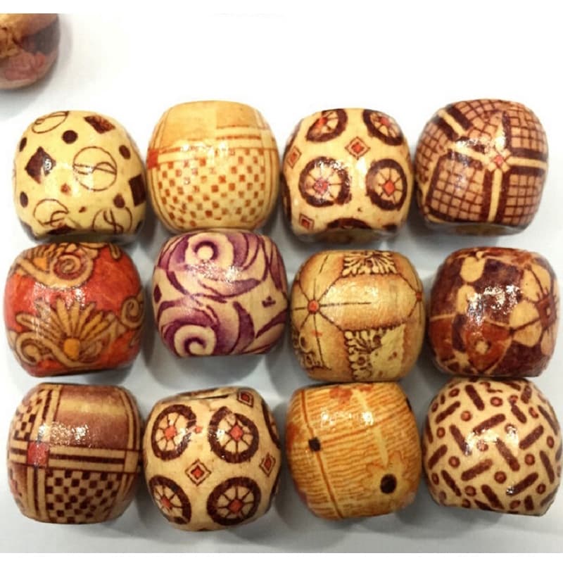 100pc Mix Contas De Madeira Tribal Com Estampa De Macrame Para Fazer Joias Diy