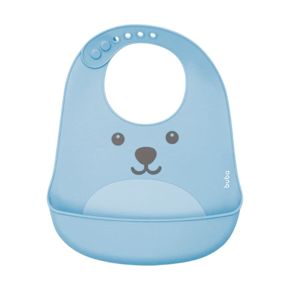 Babador De Silicone Bebe Botoes Ajustaveis Impermeavel Pega Migalhas Buba 12092 Azul Menino