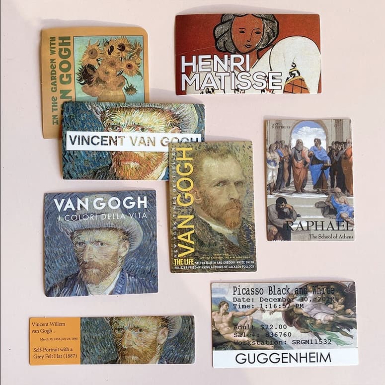Coleção 50 Stickers Arte Munch Van Gogh Da Vinci Matisse Monet Decoração Ateliê Pintores Colecionável Adesivo
