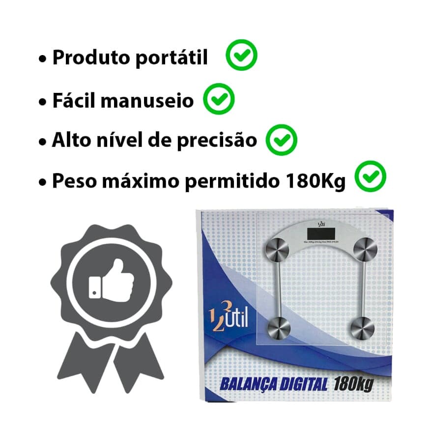 Balança Digital Vidro Temperado Banheiro Academias Até 180kg