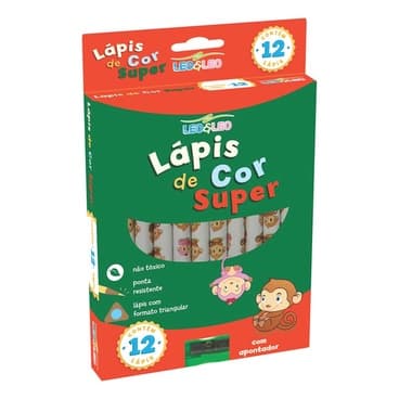 Lápis de Cor Triangular Jumbo 12 Cores 1 Apontador Leonora