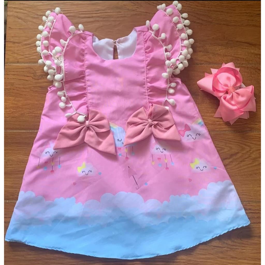 Vestido Chuva De Benção Chuva De Amor Rosa Trapézio Luxo