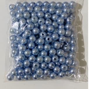 Pérola de ABS 6 mm Cor Azul Jeans Claro Com Furo Passante  Pacote Com  aprox.200 peças - planeta das artes