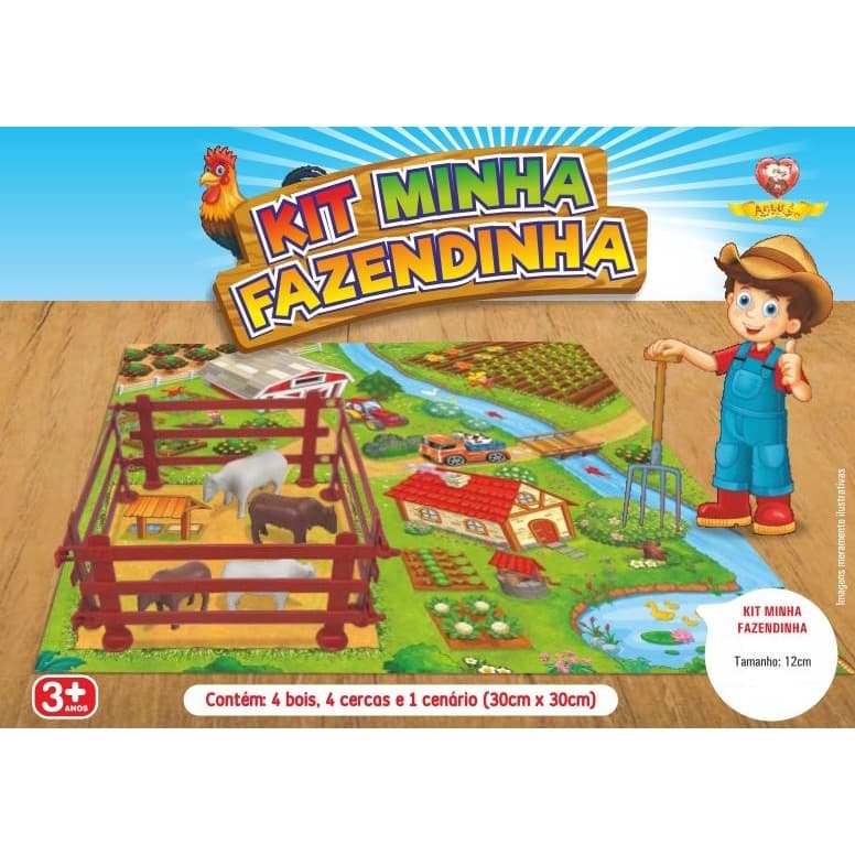 5 Kit Mini Fazendinha C/4 Animais, 4 Cercas E 1 Cenário - Brinquedo