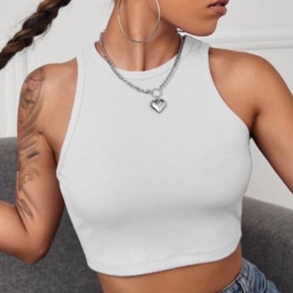 Cropped Sem Manga Para Sublimação Branco de Poliéster com Elastano croped branco Cropped