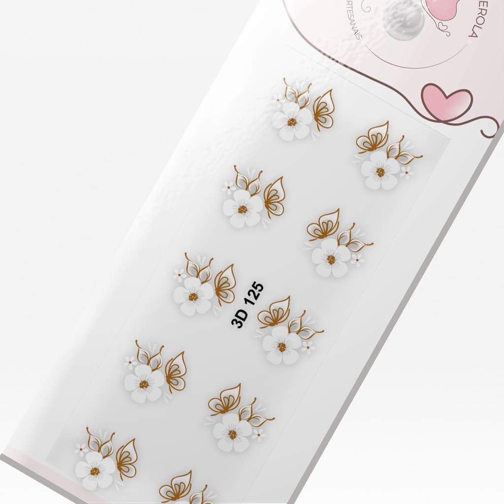 Adesivo 3D para Unhas-Flor Branca e Ocre-3D 125