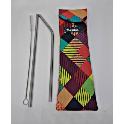 Canudo Inox Kit Com 1 Bag Em Tecido 2 Canudo E Escovinha