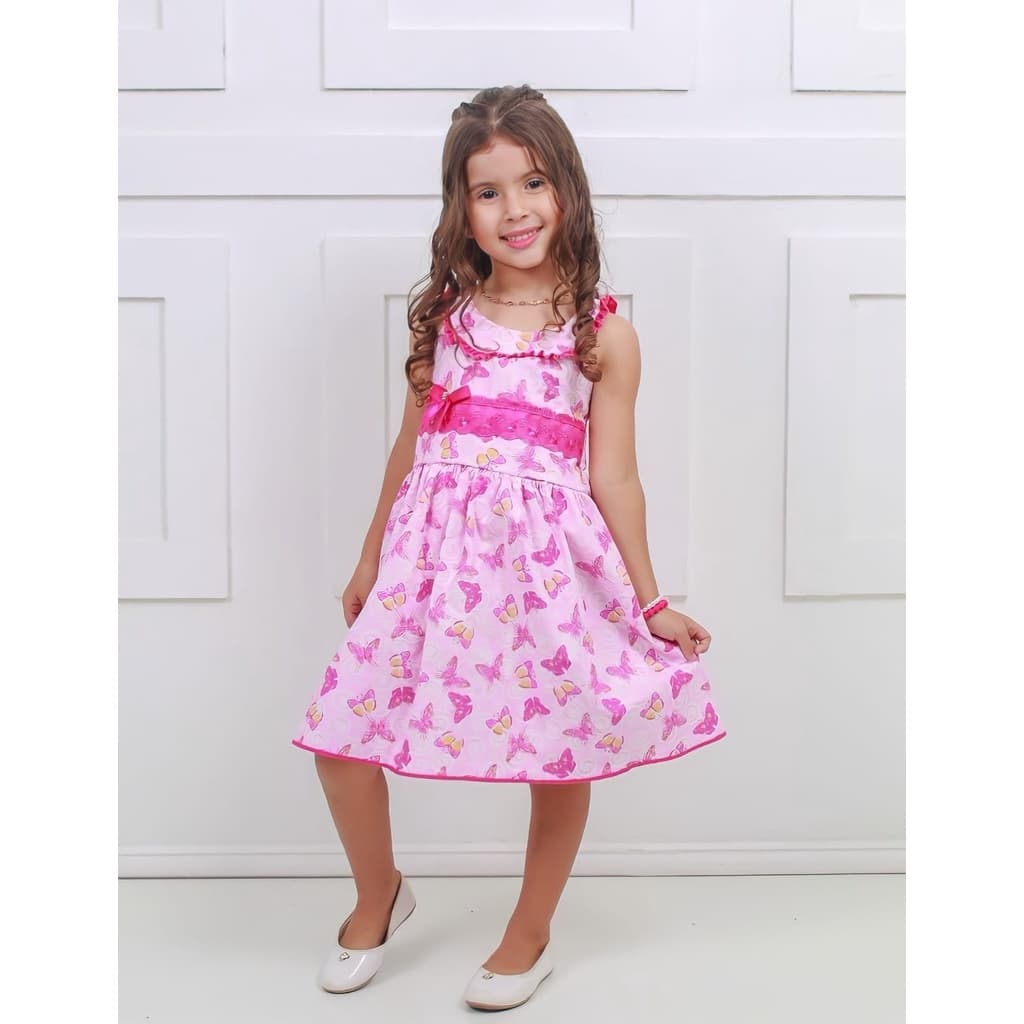 Vestido Infantil Floral Estampado Moda Verão de Menina