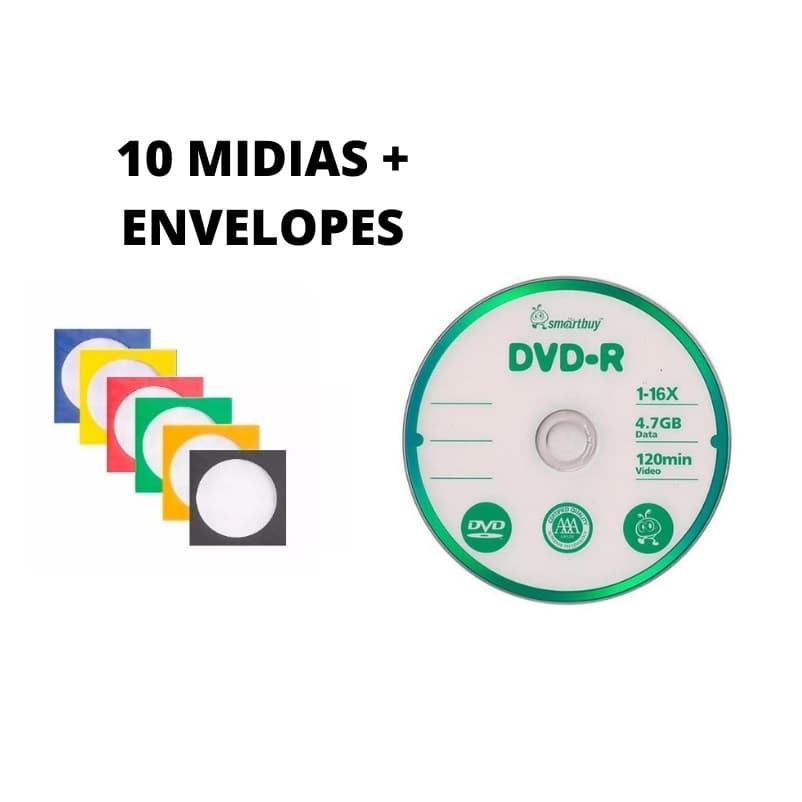 10 Mídia Dvd-r Virgem Smartbuy+10 Envelopes Papel C/visor