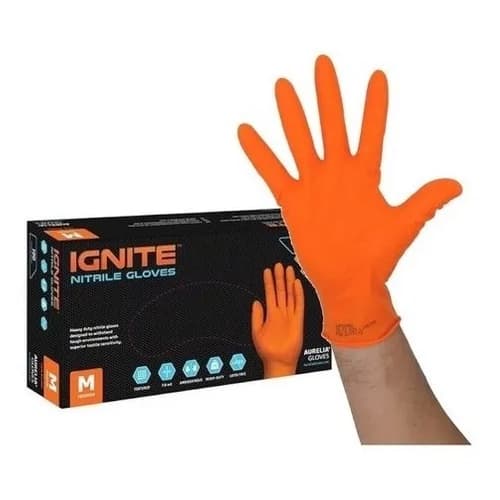 Luva Nitrílica Descartável Laranja Cx C/ 100 Resistente