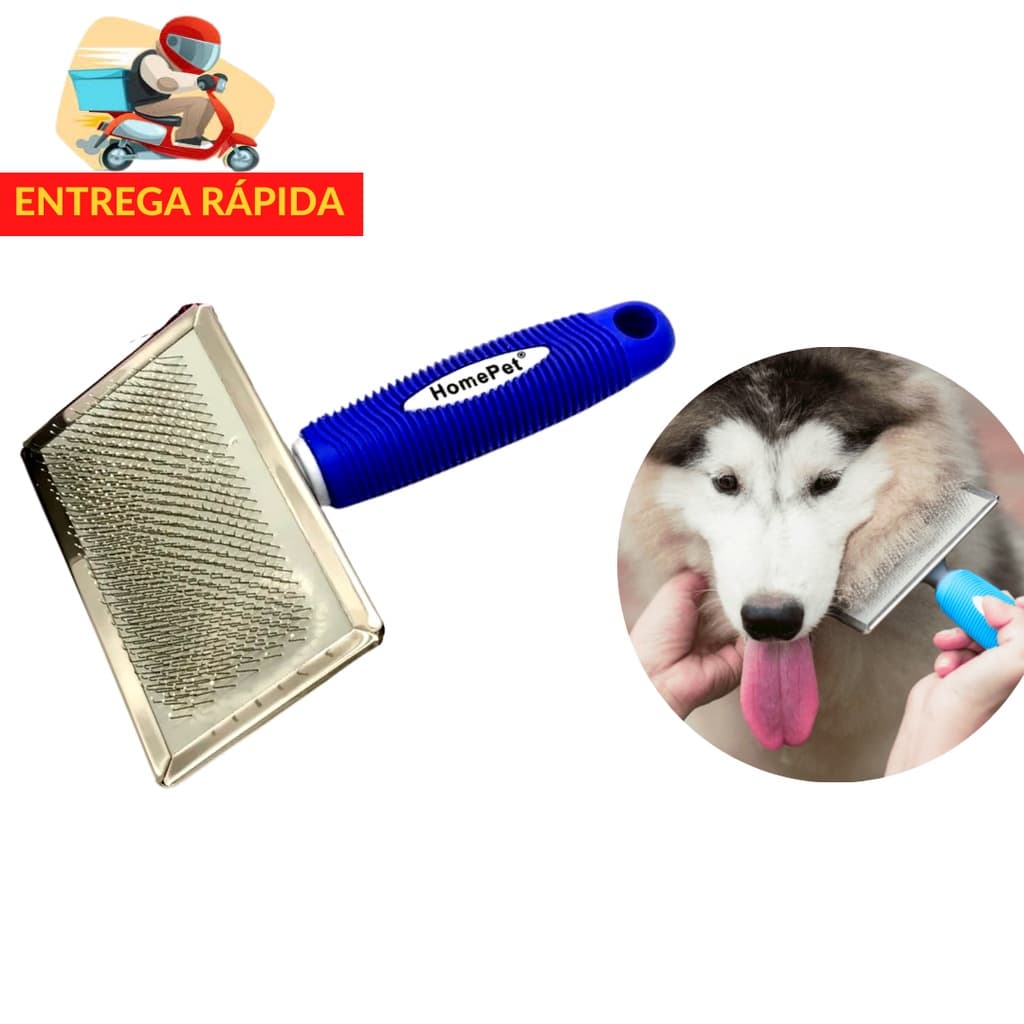 Rasqueadeira Profissional Nº4 Cabo Emborrachado HomePet - Rasqueadeira 19 cm para Caes e Gatos