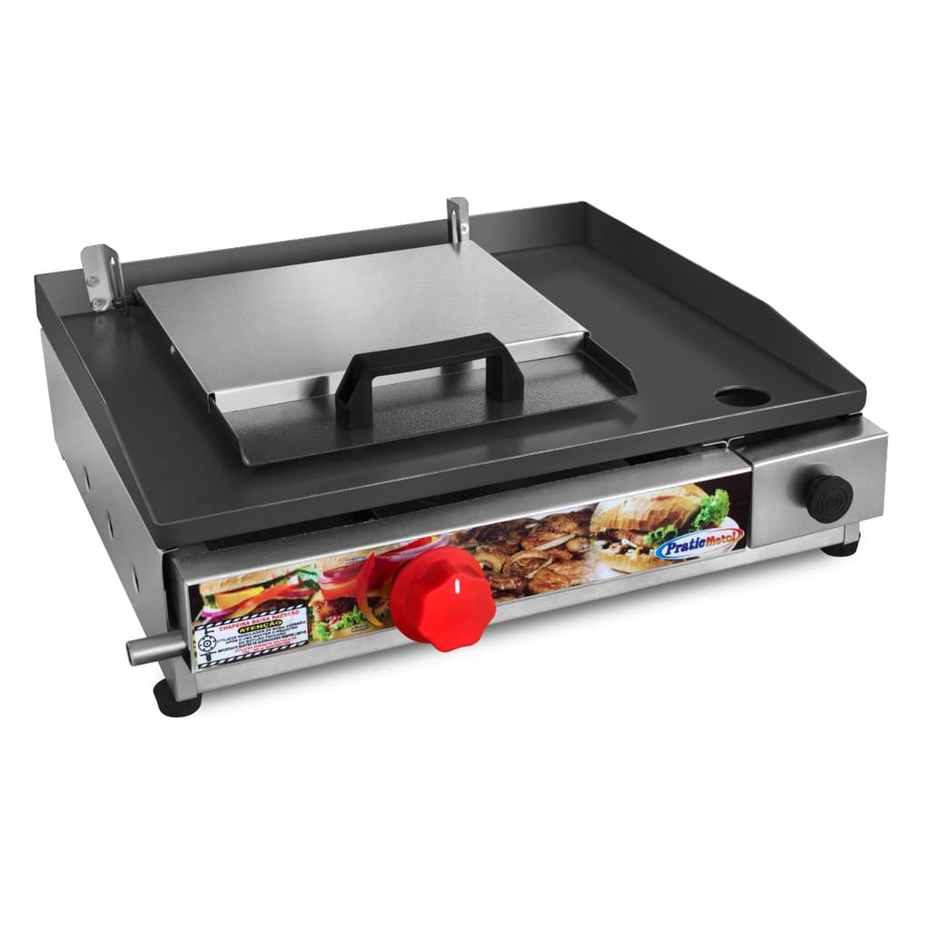Chapa Chapeira De Lanche Hamburgueria Hot Dog 40x35cm a Gás Inox Com  Prensador Abafador