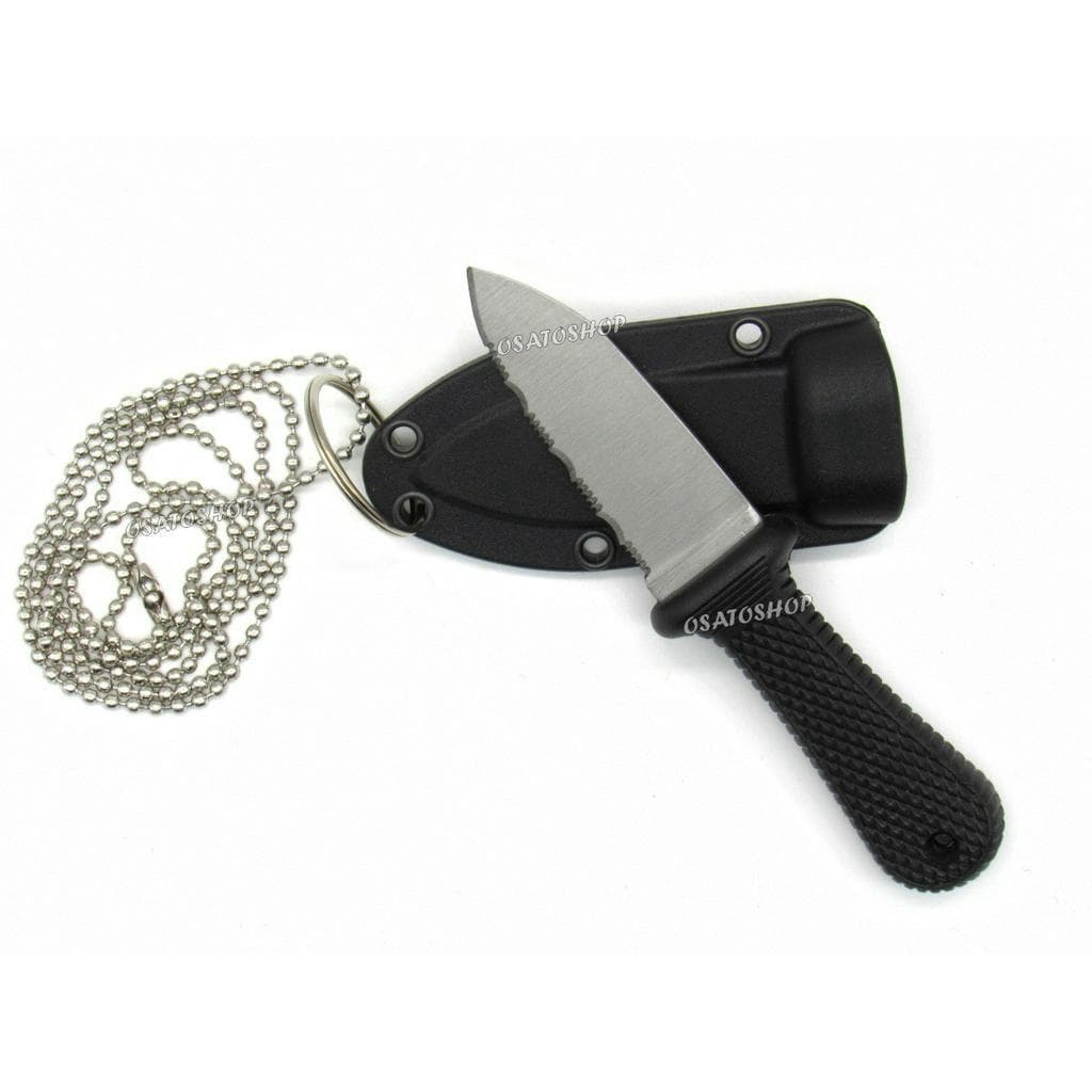 Mini Faca De Pescoço Com Corrente Lamina Fulltang Serrilhada