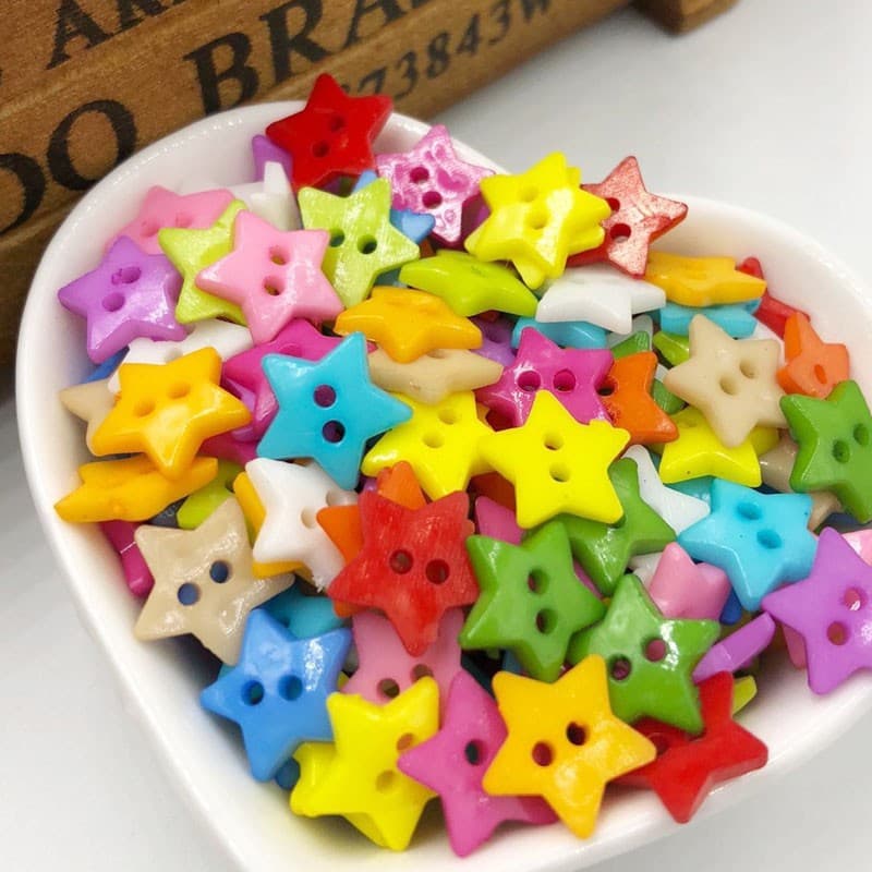 100 Peças 12mm 2 Furos Misturados Estrelas Listradas Botões Filatback Acessórios De Costura Cabochão De Scrapbooking PT0