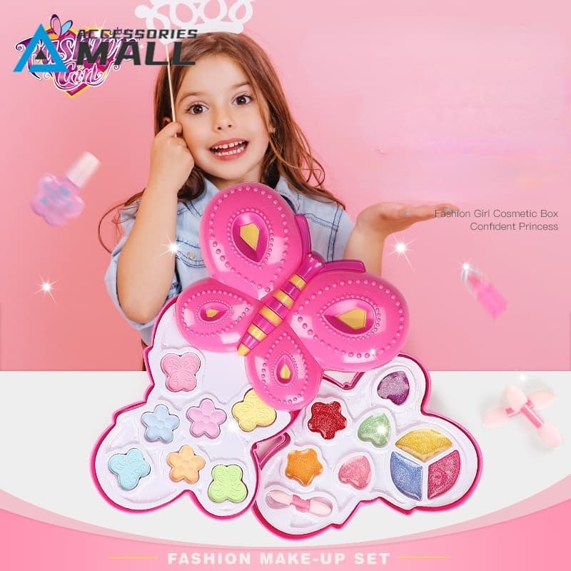 Cosméticos infantis, borboleta grande, combinação de conjunto de maquiagem de duas camadas, cosméticos de brinquedo para meninas