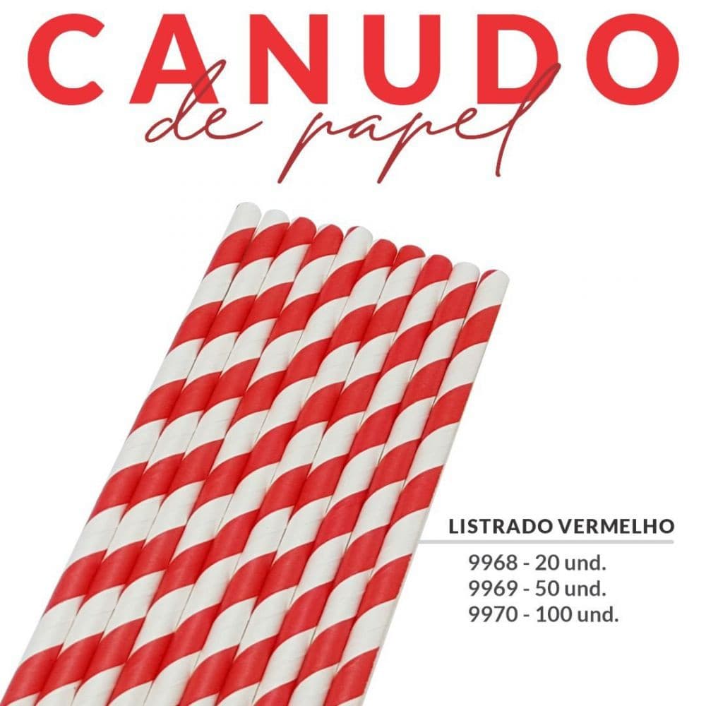 Canudo De Papel Listrado Vermelho - Bwb 9969 -  50 Unidades