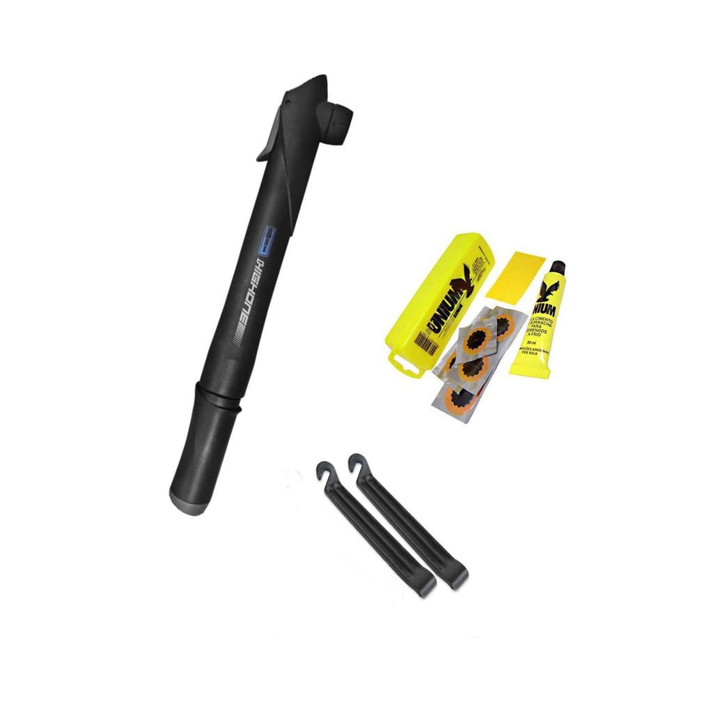 Kit bomba de ar Bicicleta High One com Suporte + Espatula remover pneu e remendo