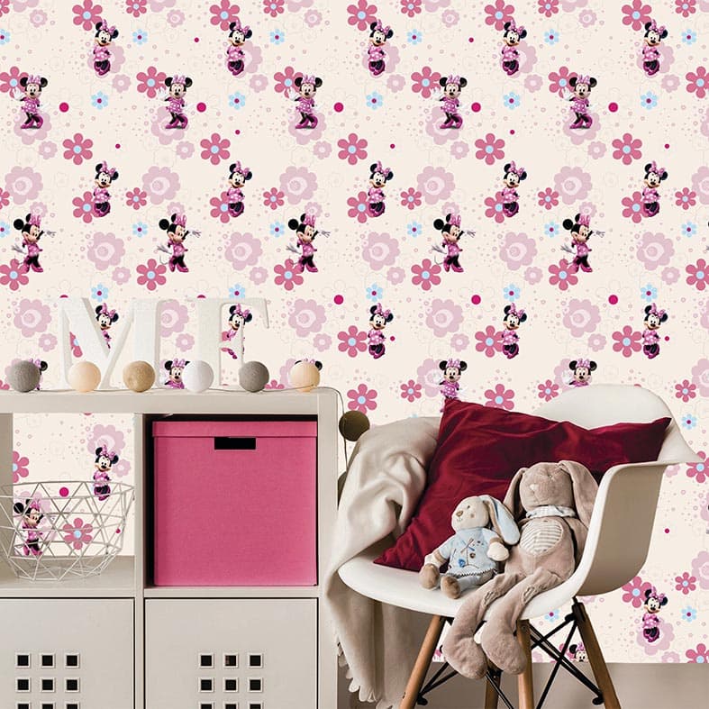Papel de Parede Adesivo Infantil Personagem De Desenho Minnie Mouse Quarto De Menina 3mx50cm