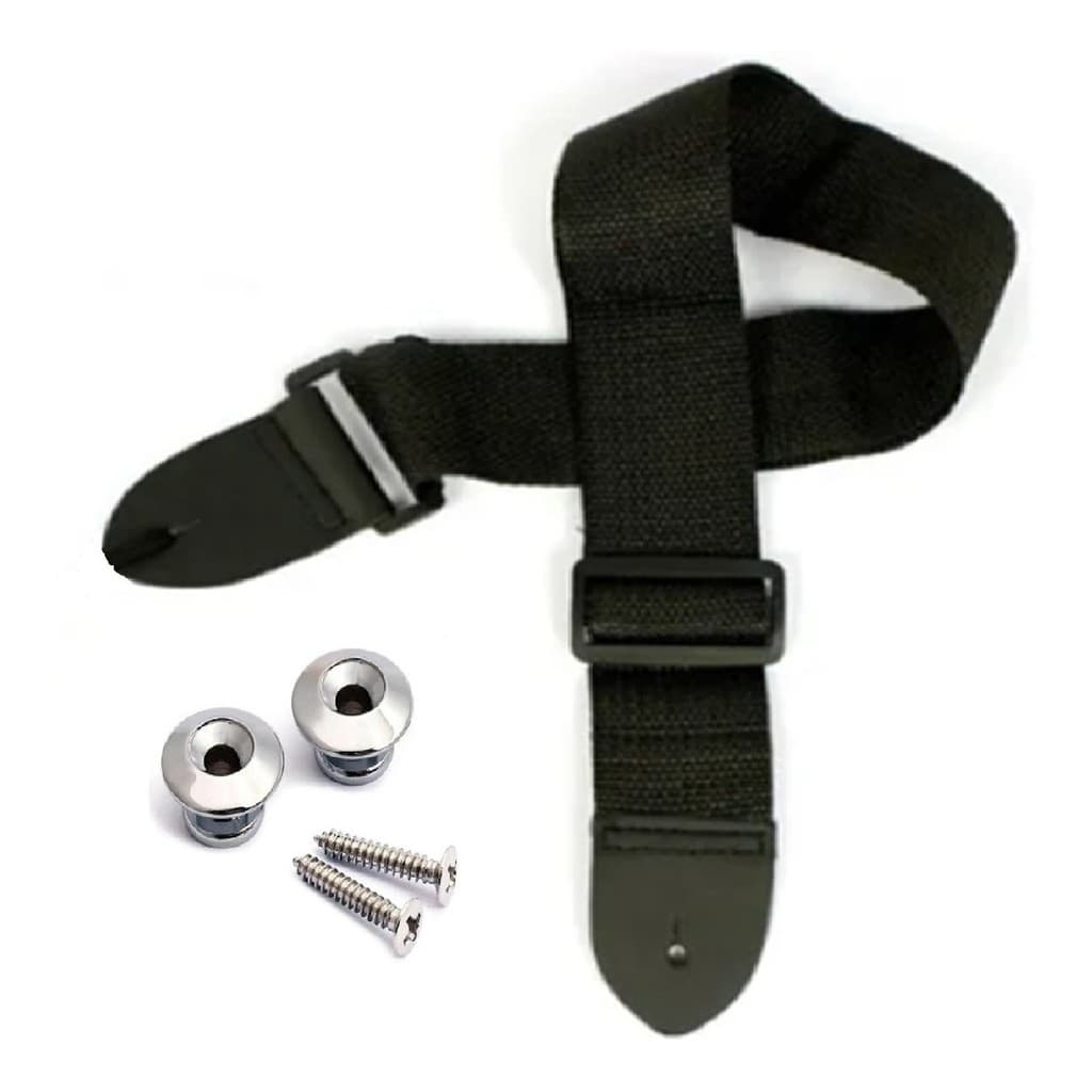 Correia Alça Para Violão Guitarra Viola Cavaco Ukulele Preta + Roldanas